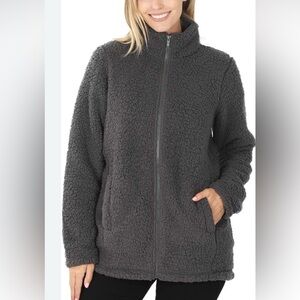 Women’s Zenana Fleece Zip-up Jacket Dark Gray XL